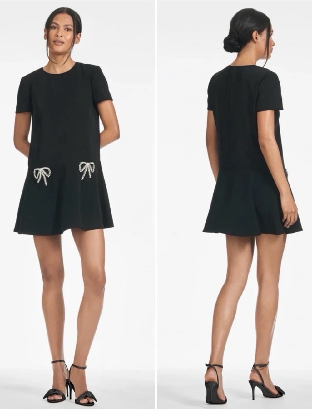 Sachin + Babi Black Short-Sleeve Mini Dress with Crystal Bow Pockets
